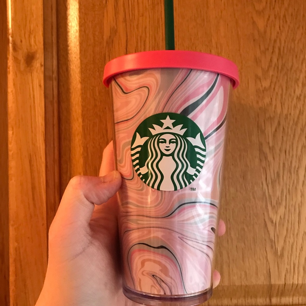 Starbucks Cold Cup Tumbler 16oz pink swirl
